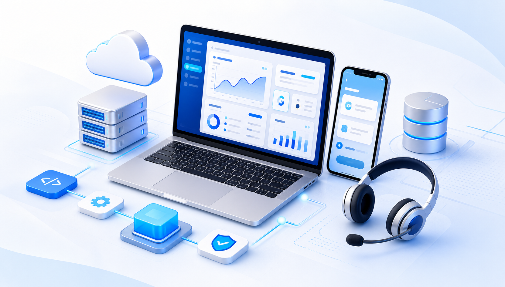 Web, mobile, and support services illustration